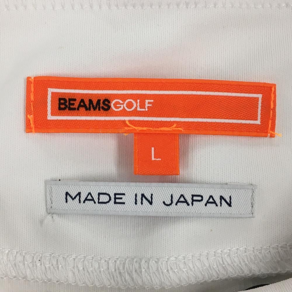 美品】ビームスゴルフ 半袖ハイネックシャツ 白×ネイビー ネックロゴ