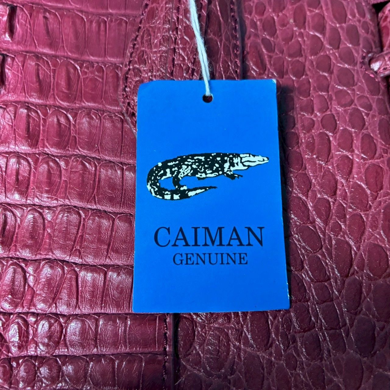 WB114 美品 本革 カイマン ワニ革 ハンドバッグ ワインカラー 