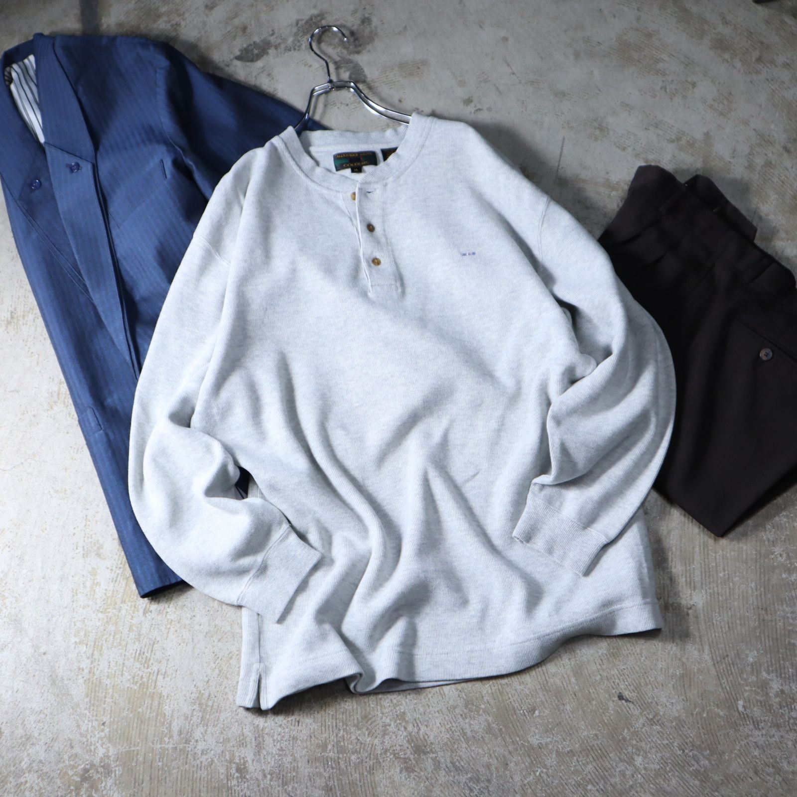 henry-neck oversized cotton knit pullover 90s 00s ヘンリーネック 