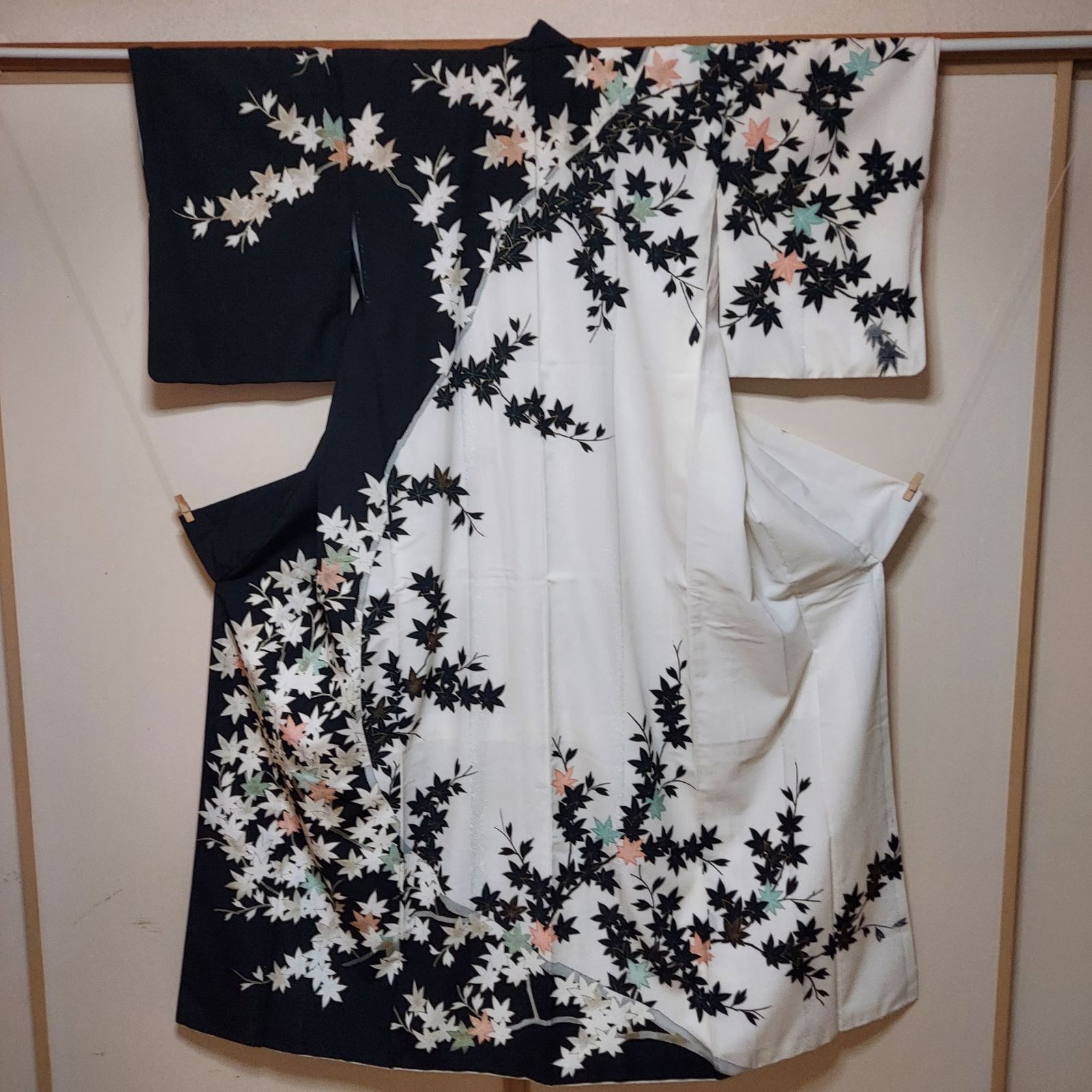 ポリエステル着物専門店in.style◆舞台衣裳◆付下訪問着◆着物◆踊り◆袷◆広衿◆モノトーン◆紅葉◆裄61.5cm◆丈163.5cm 4,898円