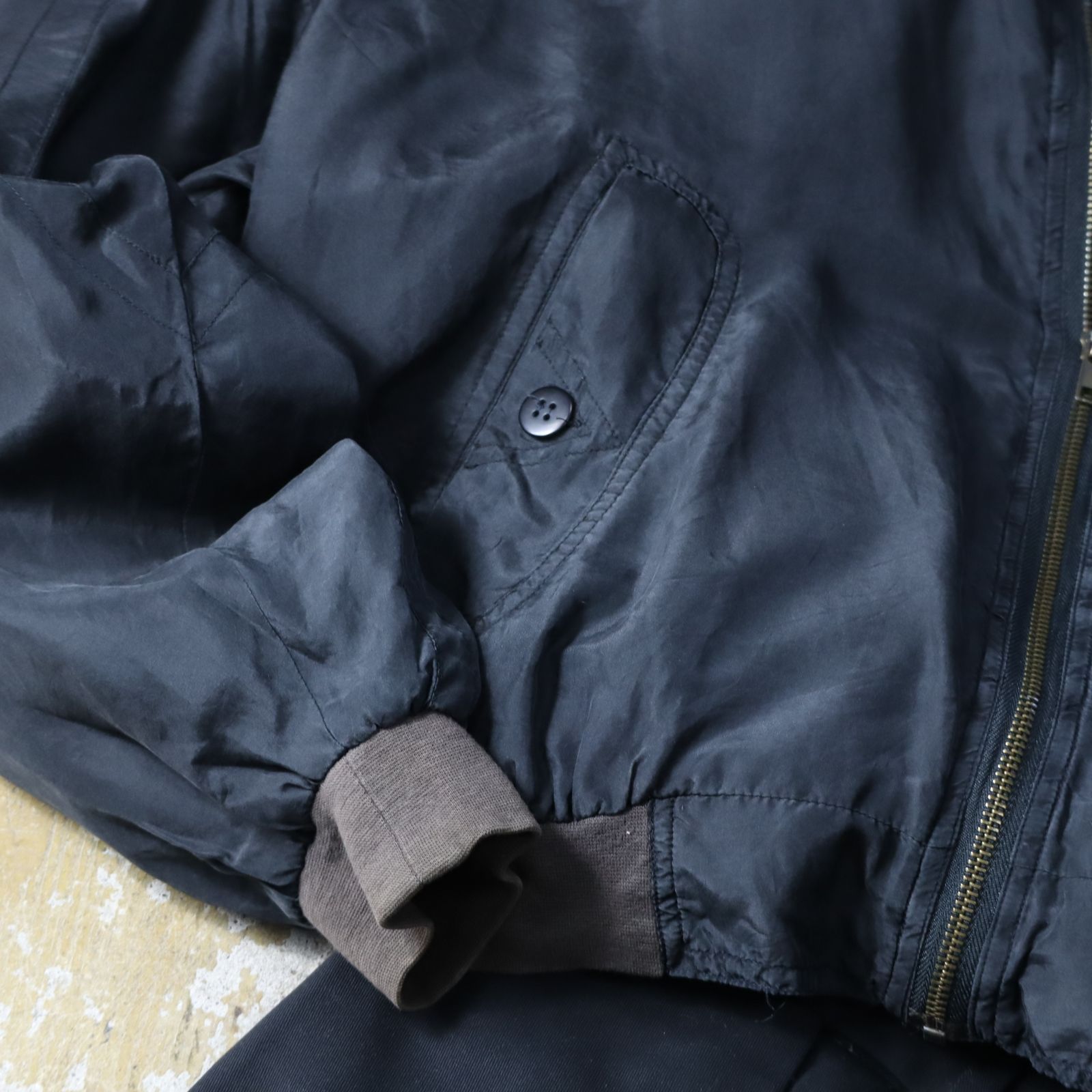90年代 シルク 絹 ボンバー ジャケット ブルゾン フェード ブラック 黒 silk bomber jacket blouson faded black 90年代 シルク 絹 ボンバー