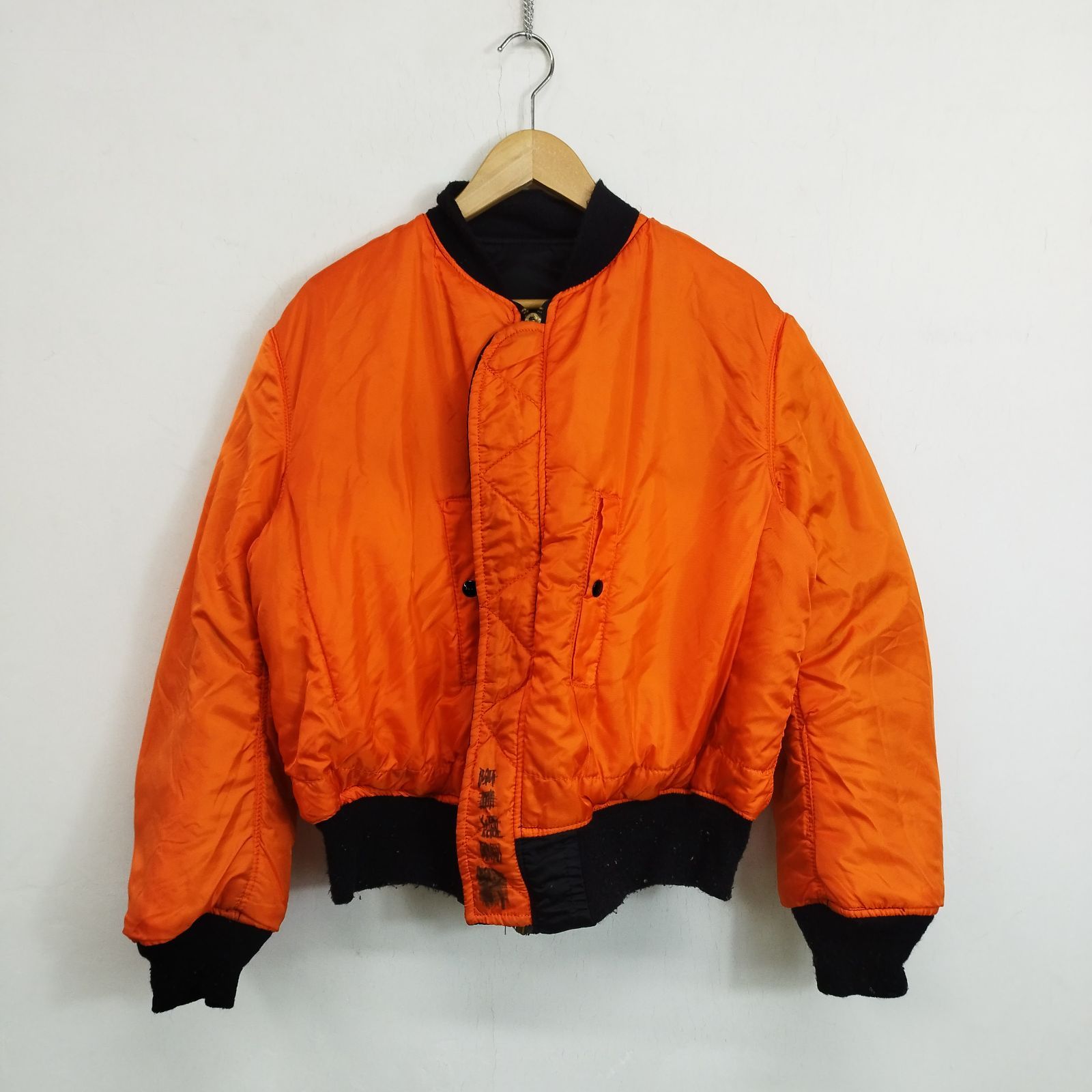 80s Alpha Industries アルファ MA-1 フライトジャケット IDEAL SHOW-YA project CREW バンド ハードロック VINTAGE USA製 バックプリント ナイロン L ブラック オレンジ C520 80s Alpha Industries アルファ MA-1 フライトジャケット IDEAL SHOW