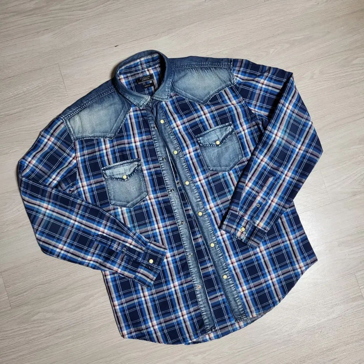 格安，新作 ZARA デニム シャツ チェック柄 (xl)