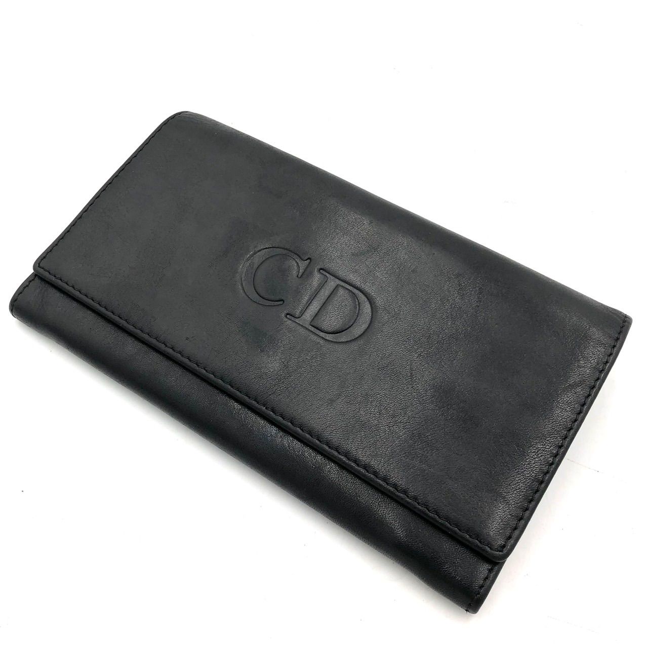 DIOR クリスチャンディオール CDロゴ 長財布 レザー ブラック 黒 赤