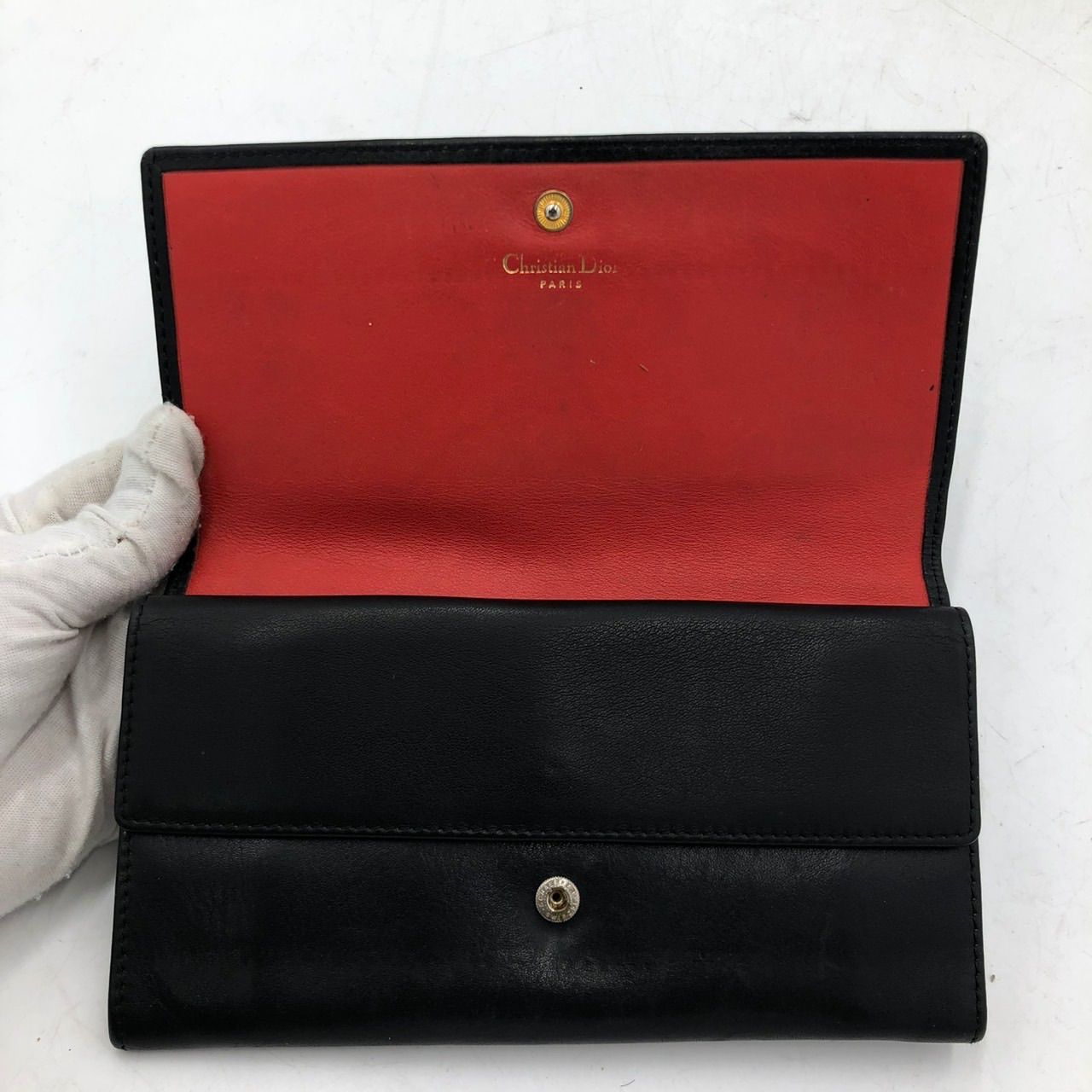 DIOR クリスチャンディオール CDロゴ 長財布 レザー ブラック 黒 赤