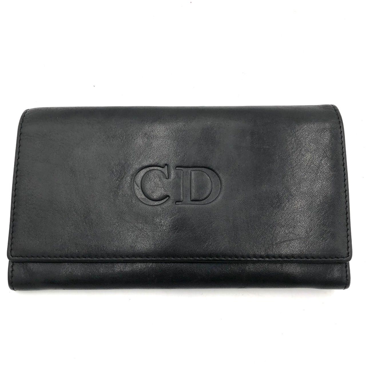 DIOR クリスチャンディオール CDロゴ 長財布 レザー ブラック 黒 赤
