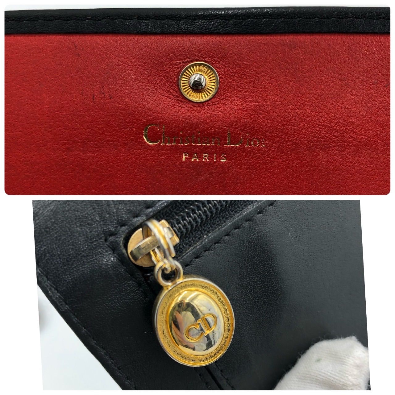 DIOR クリスチャンディオール CDロゴ 長財布 レザー ブラック 黒 赤