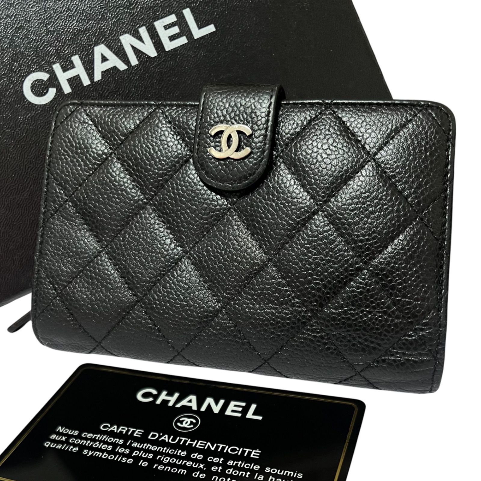 ジャンク品】CHANEL シャネル キャビアスキン ラウンドジップ ココ 