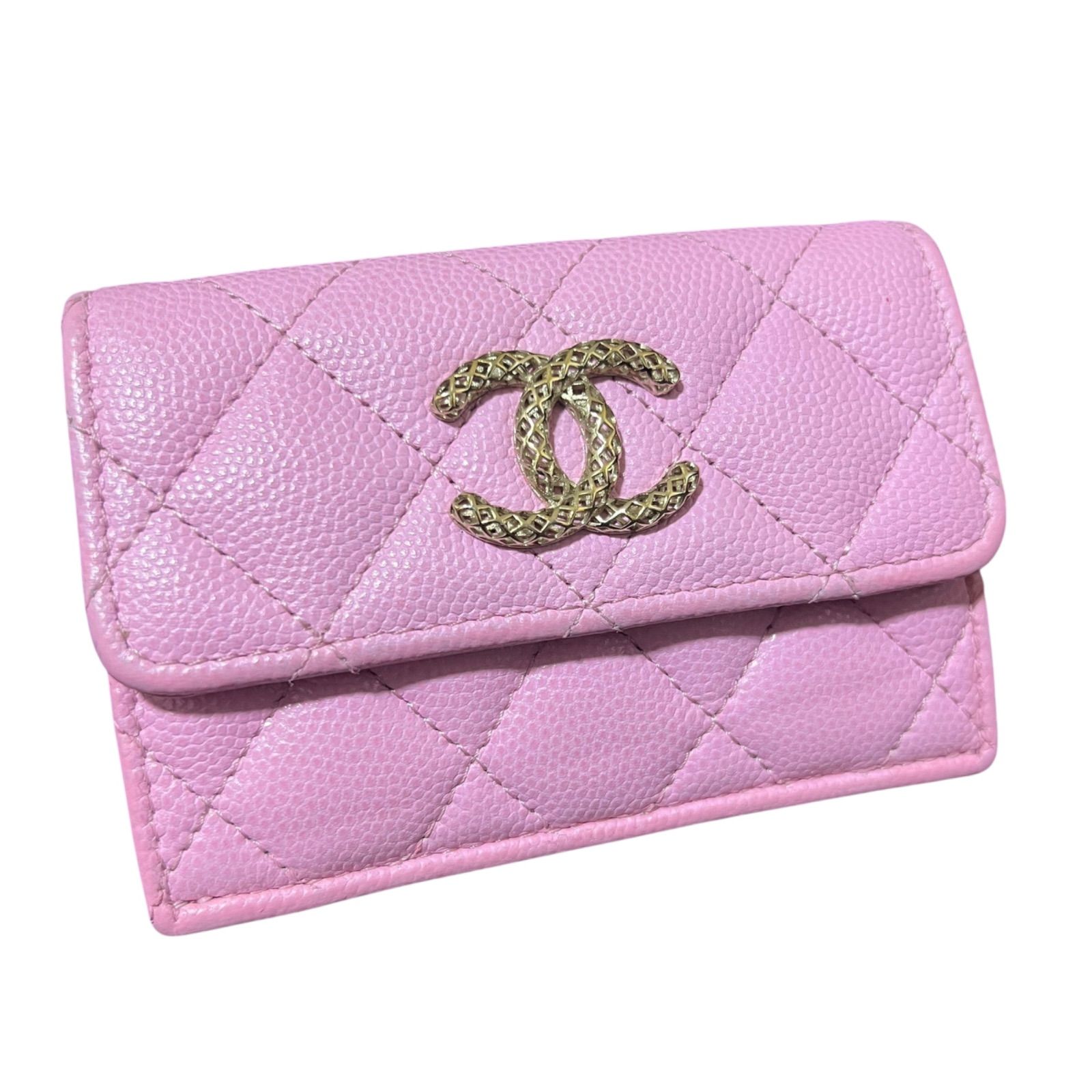 シャネル CHANEL キャビアスキン マトラッセ 三つ折り財布 ナノ 