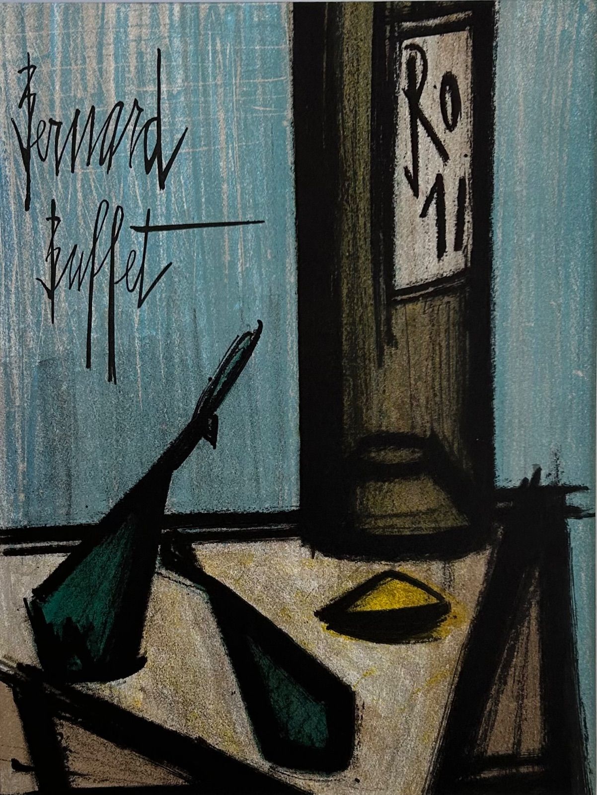 【マット付】【シート】【真作】ボトルのある静物　ベルナール・ビュッフェ（Bernard Buffet）　版画　リトグラフ　石版　限定版画　オリジナルリトグラフ