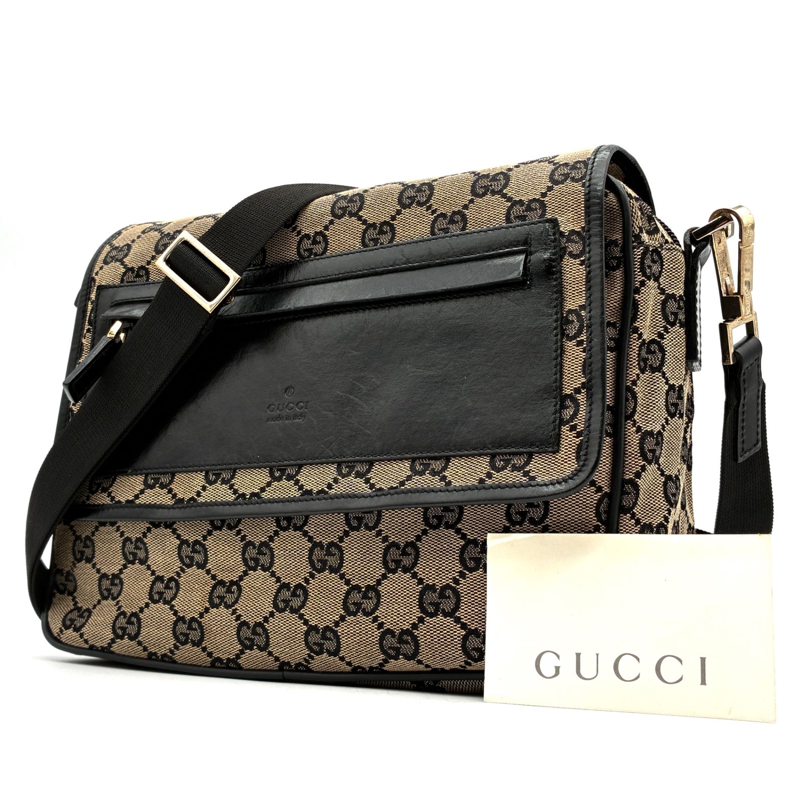 GUCCI グッチ ウエストポーチ ボディバッグ GGキャンバス レザー 黒 GGキャンバス ウエストポーチ ボディバッグ レザー 28566 20047