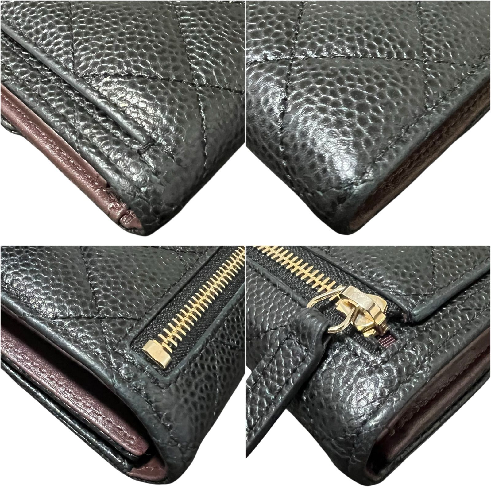 シャネル CHANEL キャビアスキン マトラッセ 二つ折り財布 コンパクト