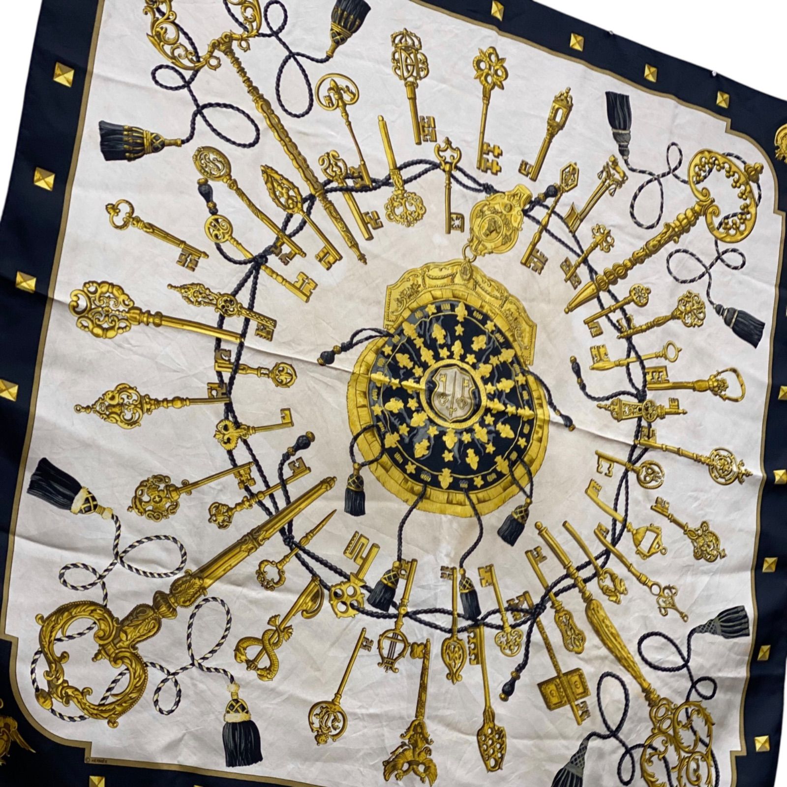 エルメス カレ90 LES CLES シルクスカーフ 鍵柄 ブラック HERMES