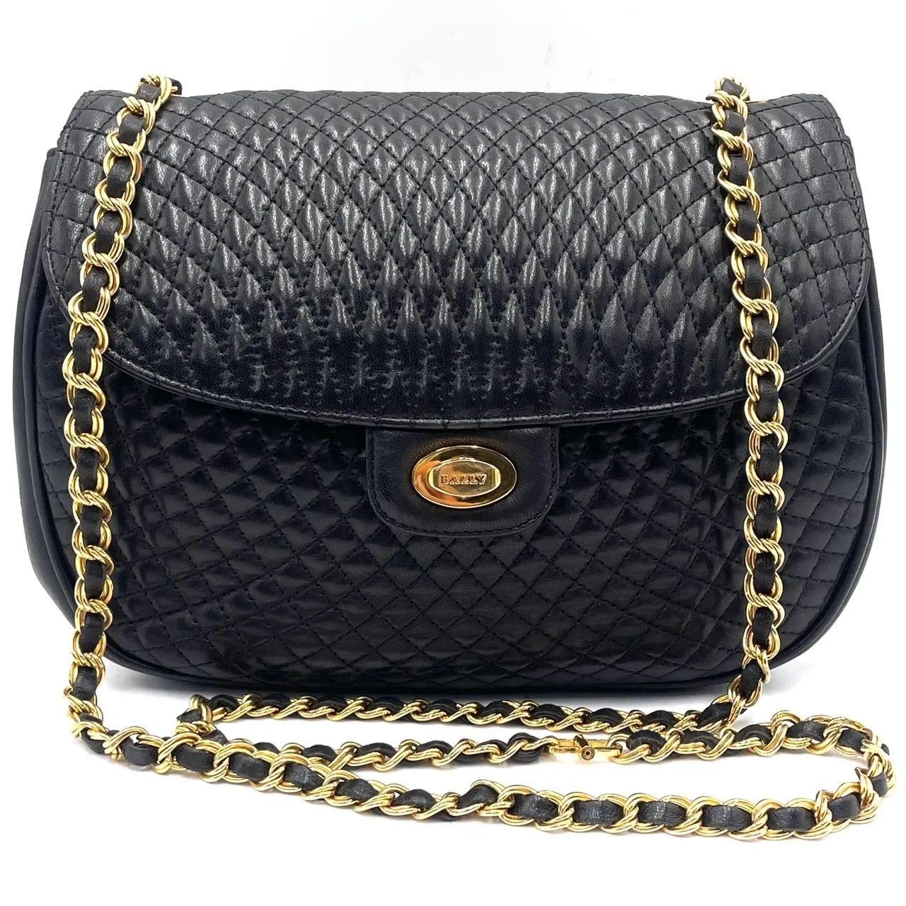 BALLY バリー ショルダーバッグ レザー キルティング チェーン 黒 