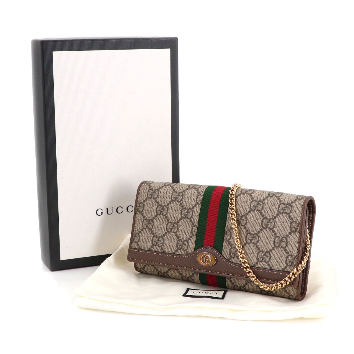 新品同様 グッチ GUCCI オフィディア GG チェーン ウォレット 二つ折り 