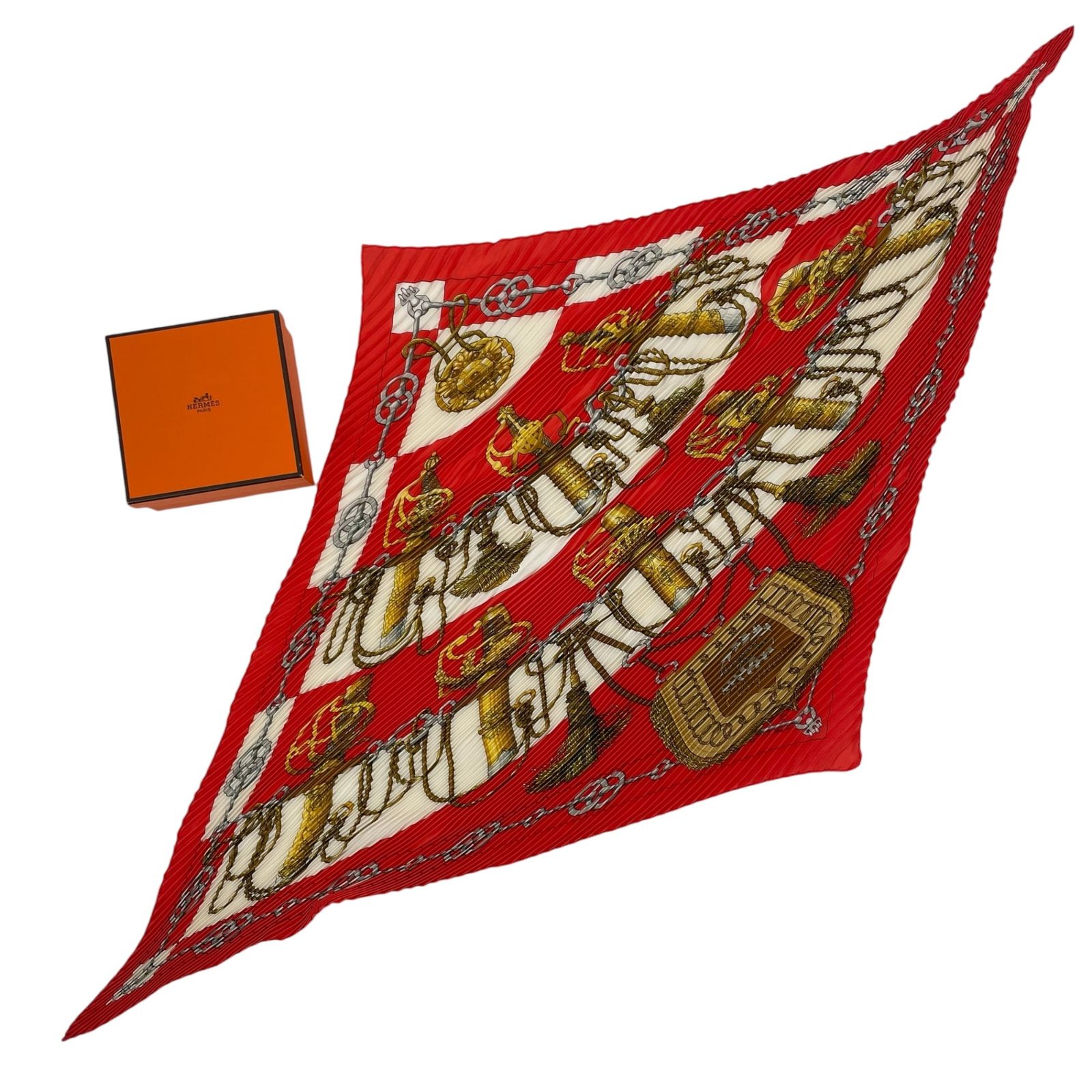 美品 HERMES エルメス スカーフ プリーツ シルク Cliquetis カチカチ