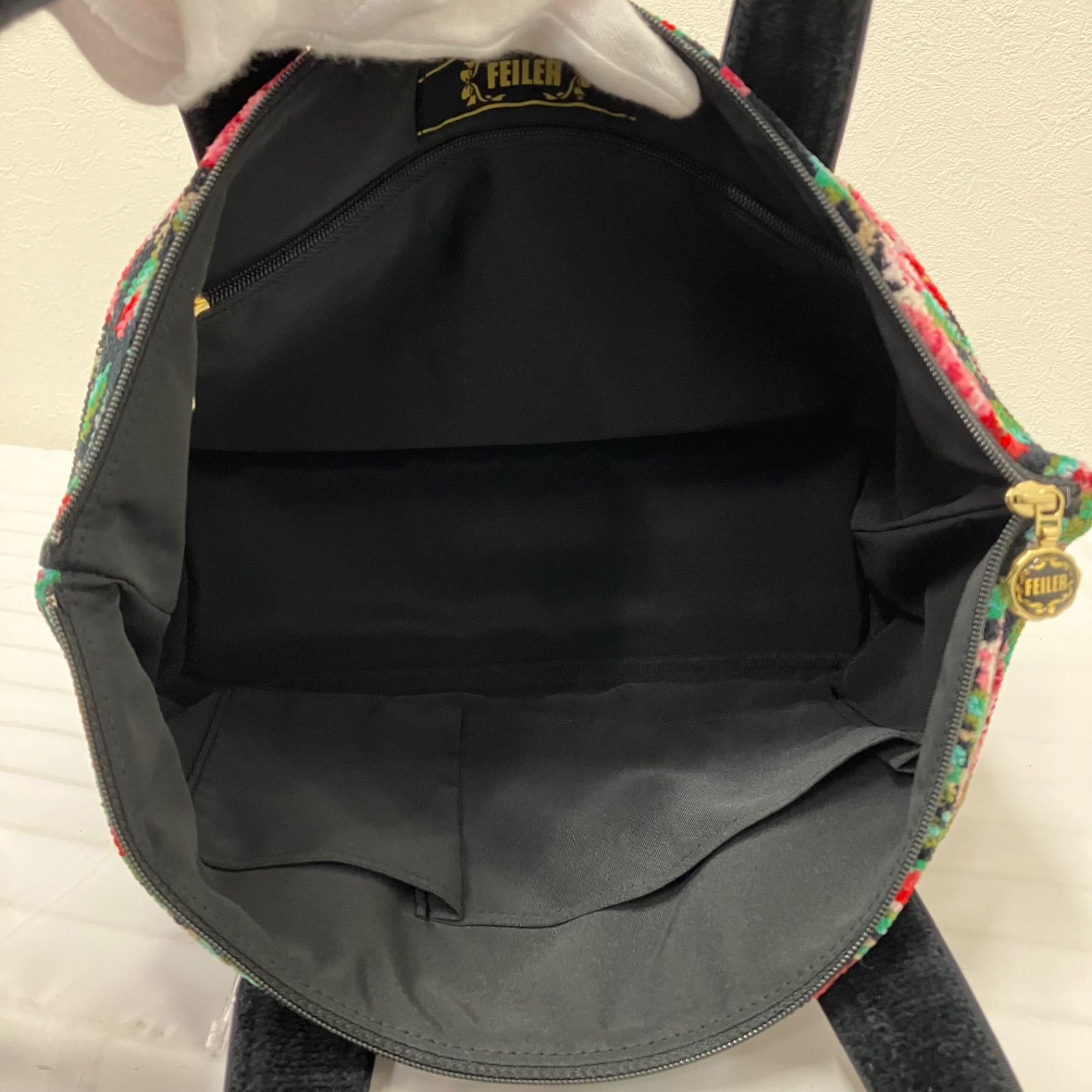 417 FEILER フェイラー ハンドバッグ リアローズ 花柄 ブラック系 黒 