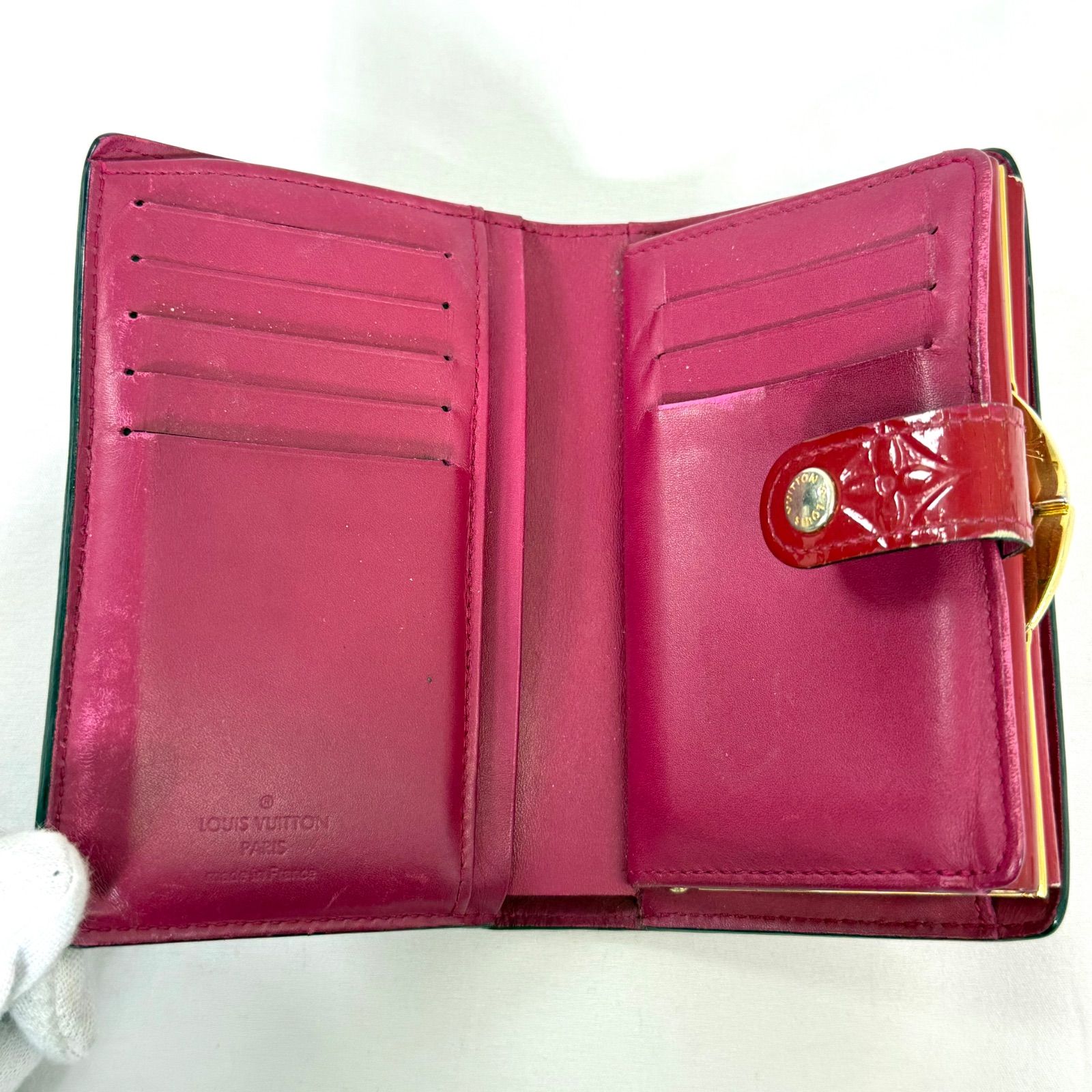 LOUIS VUITTON 二つ折り財布 レッド モノグラムヴェルニM93528 美品 