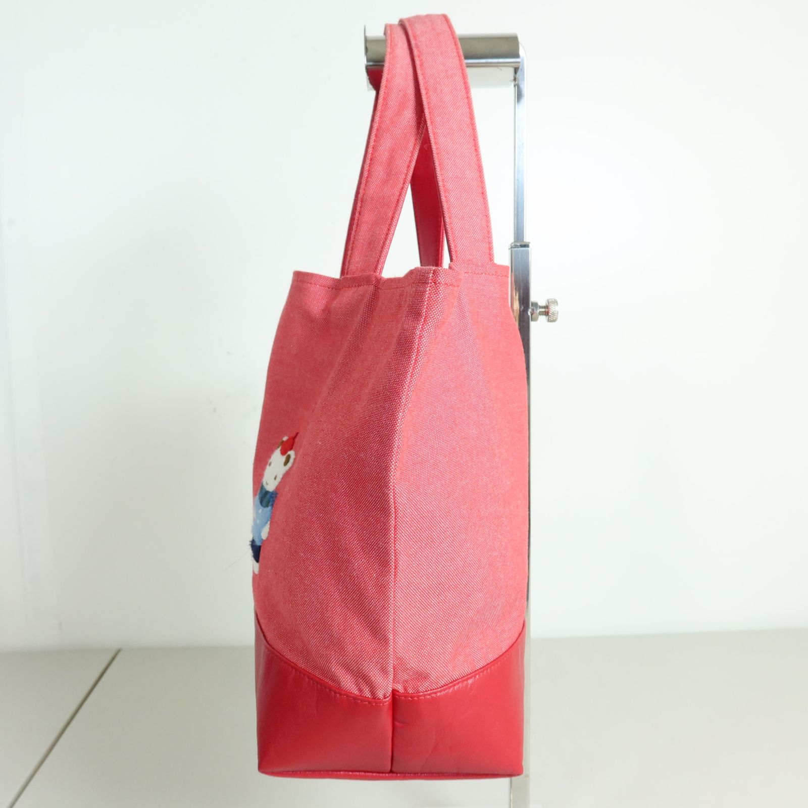 美品】ファミリア☆可愛い！デニムバッグ トートバッグ 赤系 ＊ba047