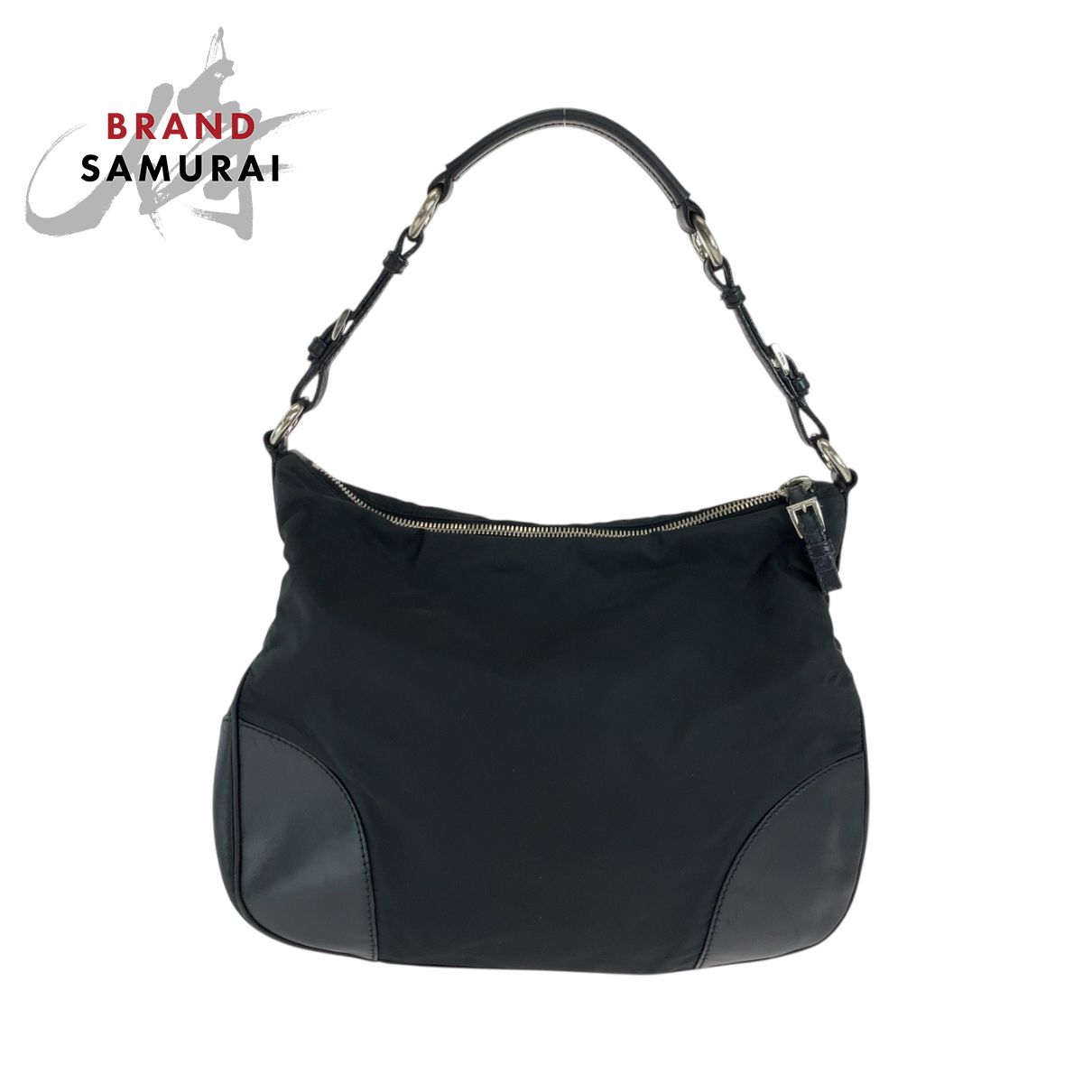 美品 PRADA プラダ テスート 三角ロゴプレート ブラック 黒 シルバー 
