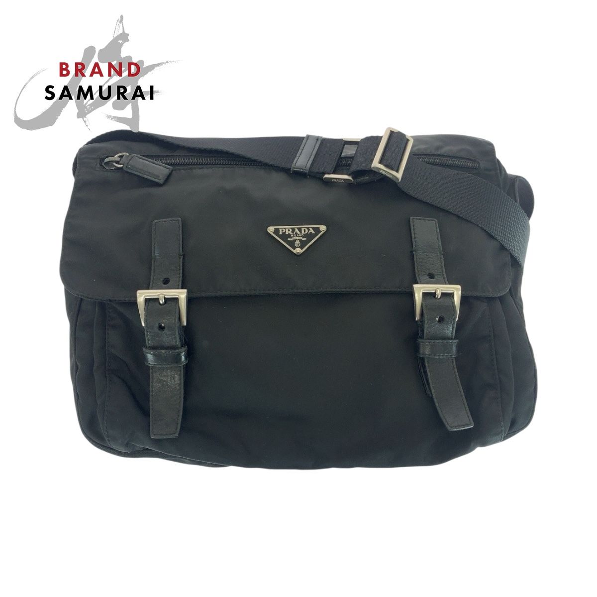 PRADA プラダ テスート 三角ロゴプレート ブラック 黒 シルバー金具 