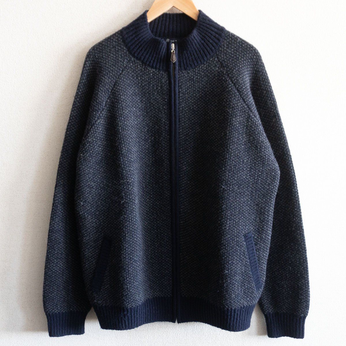 【美品】PAPAS PLUS 【バーズアイ ニット ジャケット】LL パパス プラス ネイビー 26030291 美品】PAPAS PLUS 【バーズアイ ニット ジャケット】LL パパス プラス