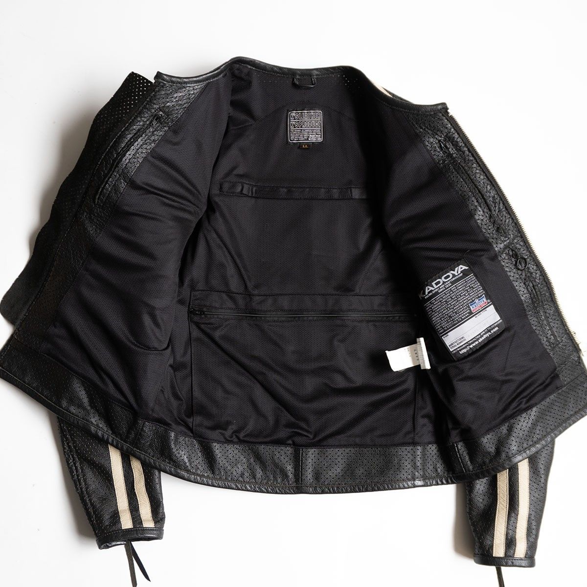 最終値下げ KADOYA カドヤ パンチングレザー シングルライダース　LL 美品】KADOYA【パンチング シングルライダースジャケット】 LL レザー
