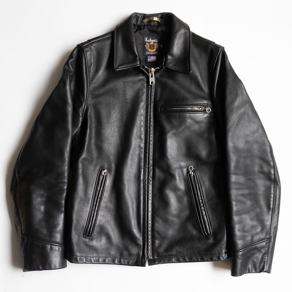 美品】SCHOTT【103US/シングルライダースジャケット】36 襟 レザー 