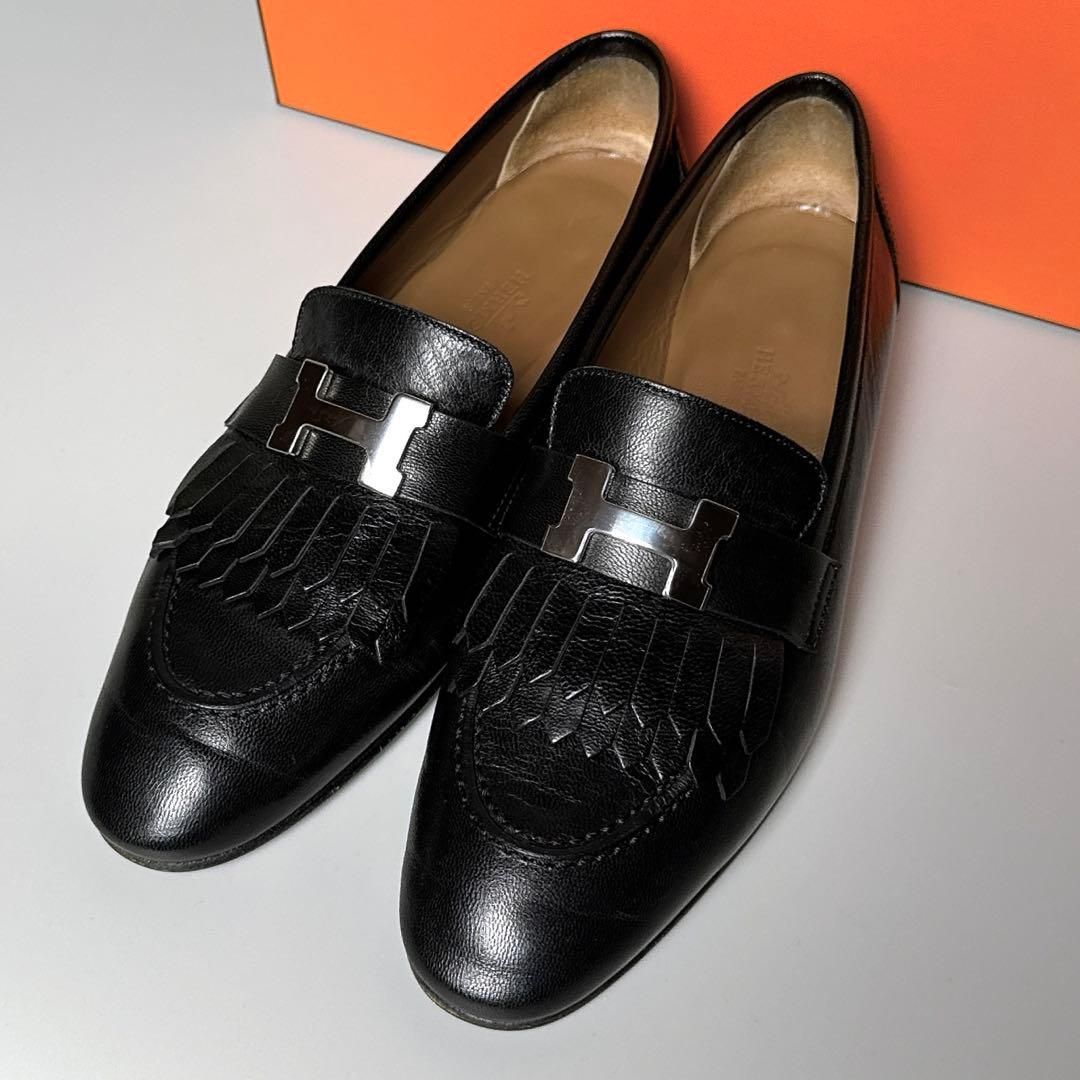 HERMES / モカシンロワイヤル ローファー 37 ブラック レディース