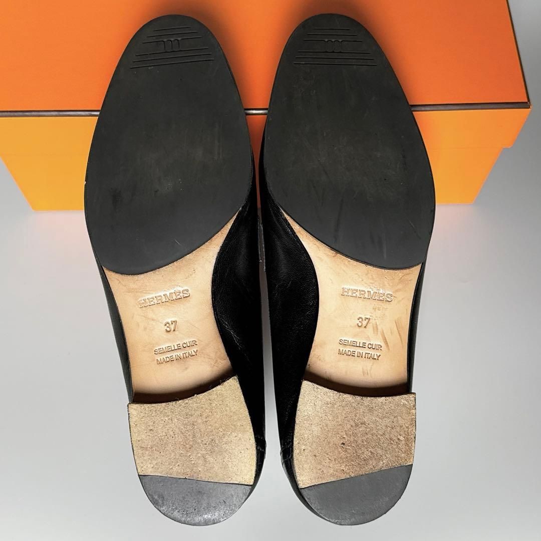 HERMES / モカシンロワイヤル ローファー 37 ブラック レディース