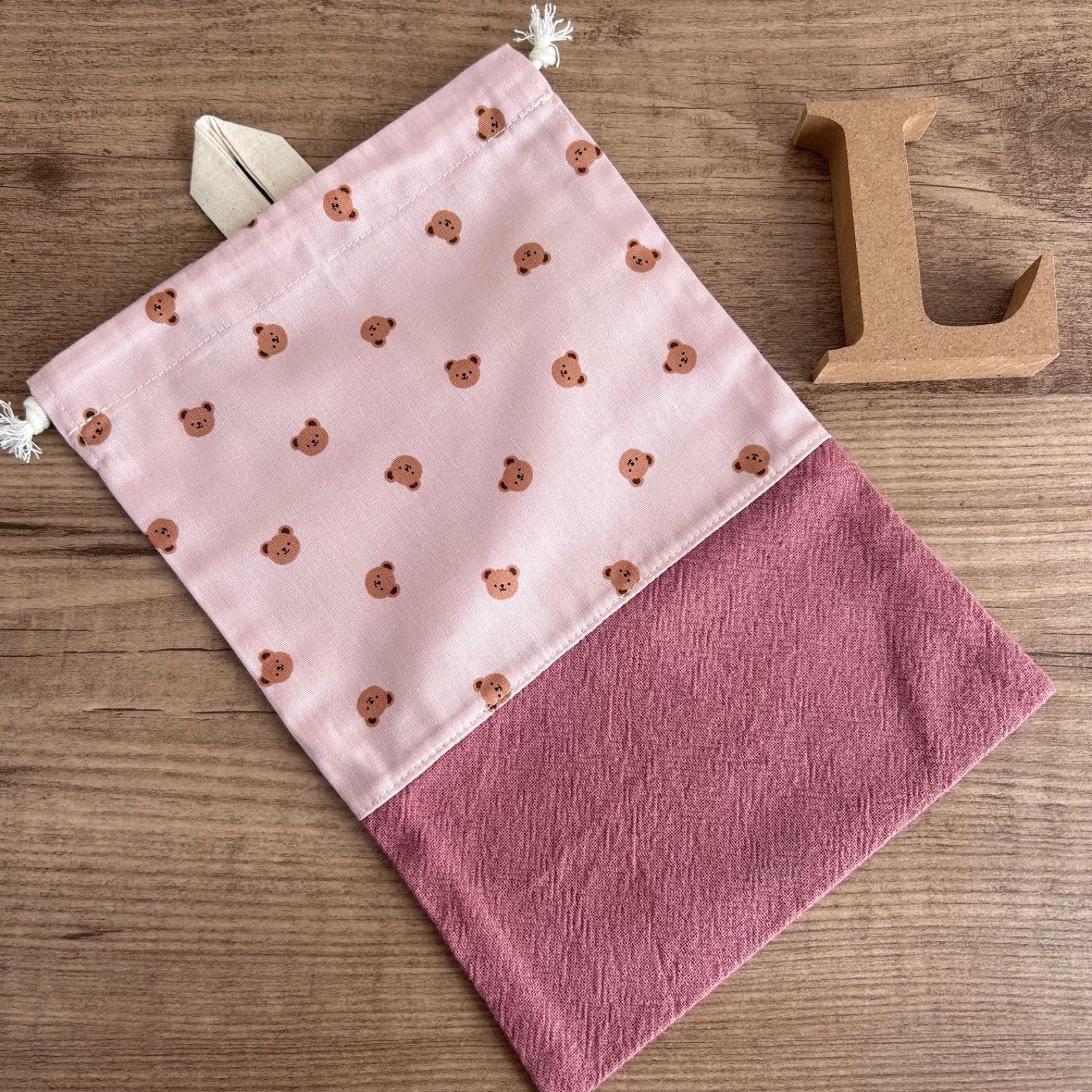 No.72《27×20》ループ付き⭐︎給食袋 L size ＊ちびくま | Shop at
