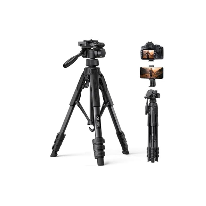 8kg耐荷重】カメラ 三脚 75°開脚 170cm高さ Lamicall：雲台 360°回転