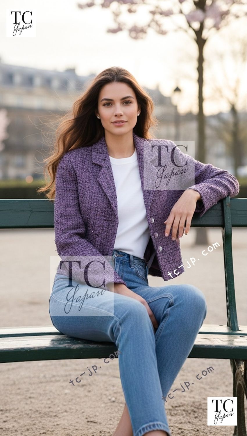 CHANEL - シャネル ジャケットほぼ未使用 2022 CHANEL 93万 パープル 貴重 ライオン ボタン ウール コットン 春夏サマー ツイード  38【約9号/M】 きれいカラー 22PS シャネル ジャケット22PS 2022 CHANEL 93万 パープル 貴重 ライオン
