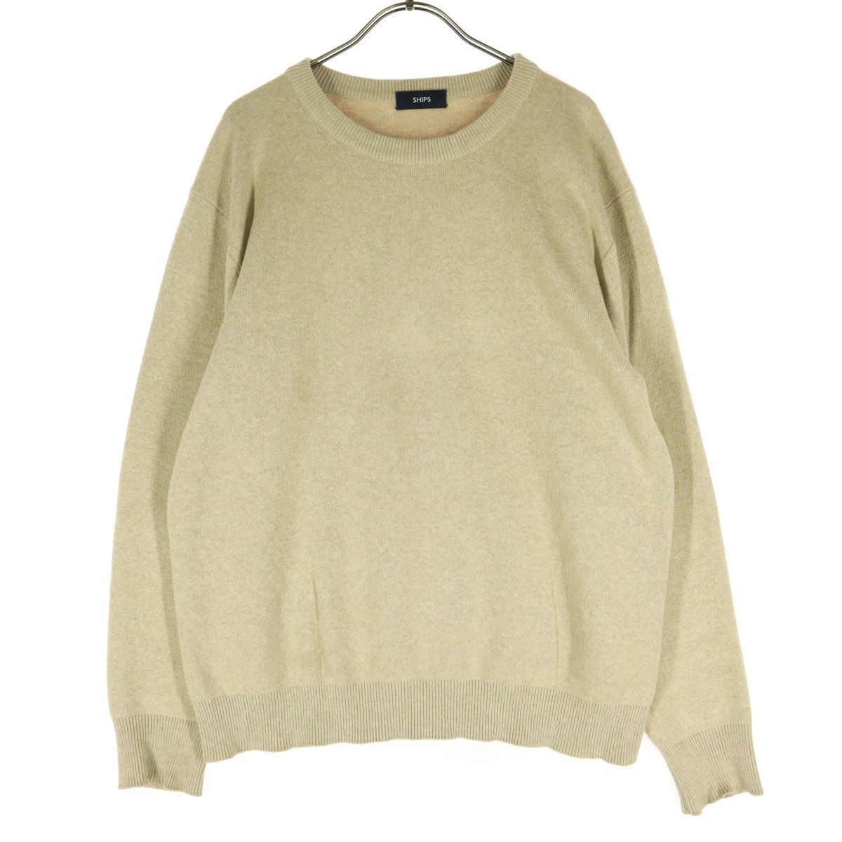美品 SHIPS シップス カシミヤ混 長袖 セーター M ベージュ系 メンズ 