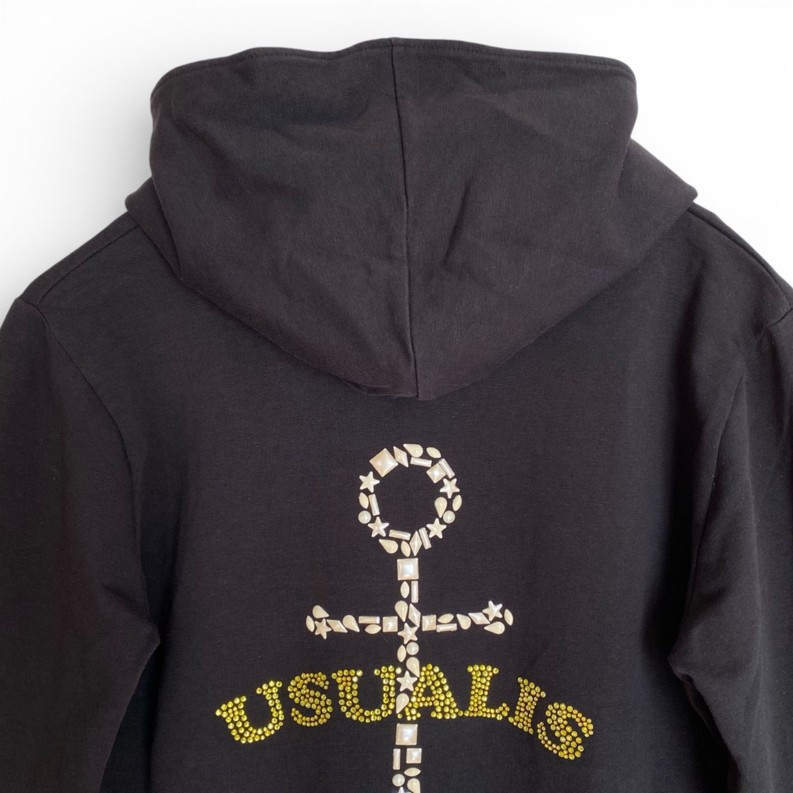 USUALIS ウザリス ブラック メンズ トップス 長袖 パーカー ロゴ 