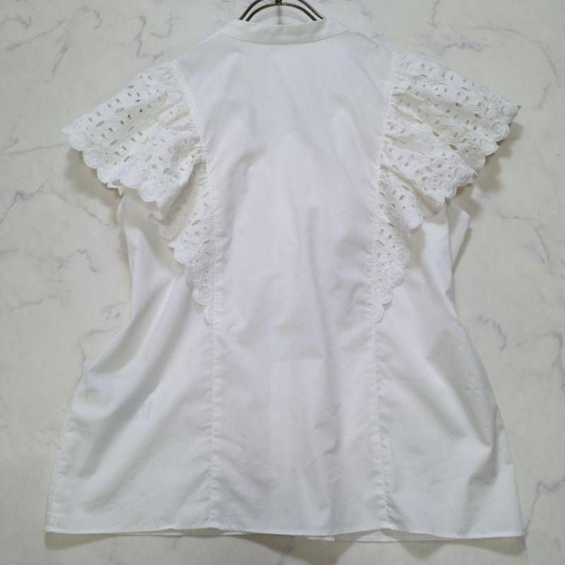 NOBLE ノーブル スカラ刺繍フリルブラウス コットン混 ホワイト 白 