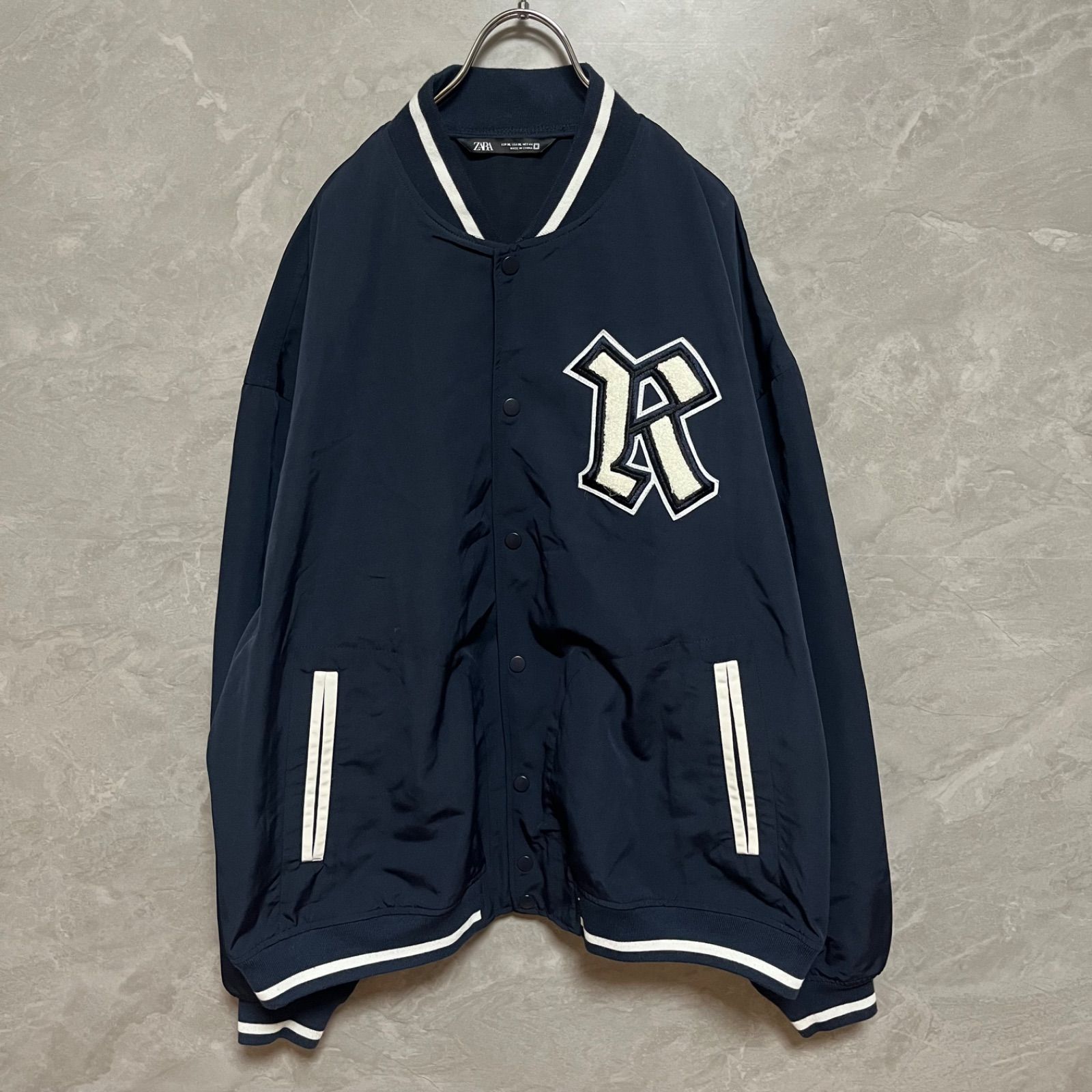 ZARA ザラ スタジャン ジャケット XL ネイビー ボアワッペン オーバー 