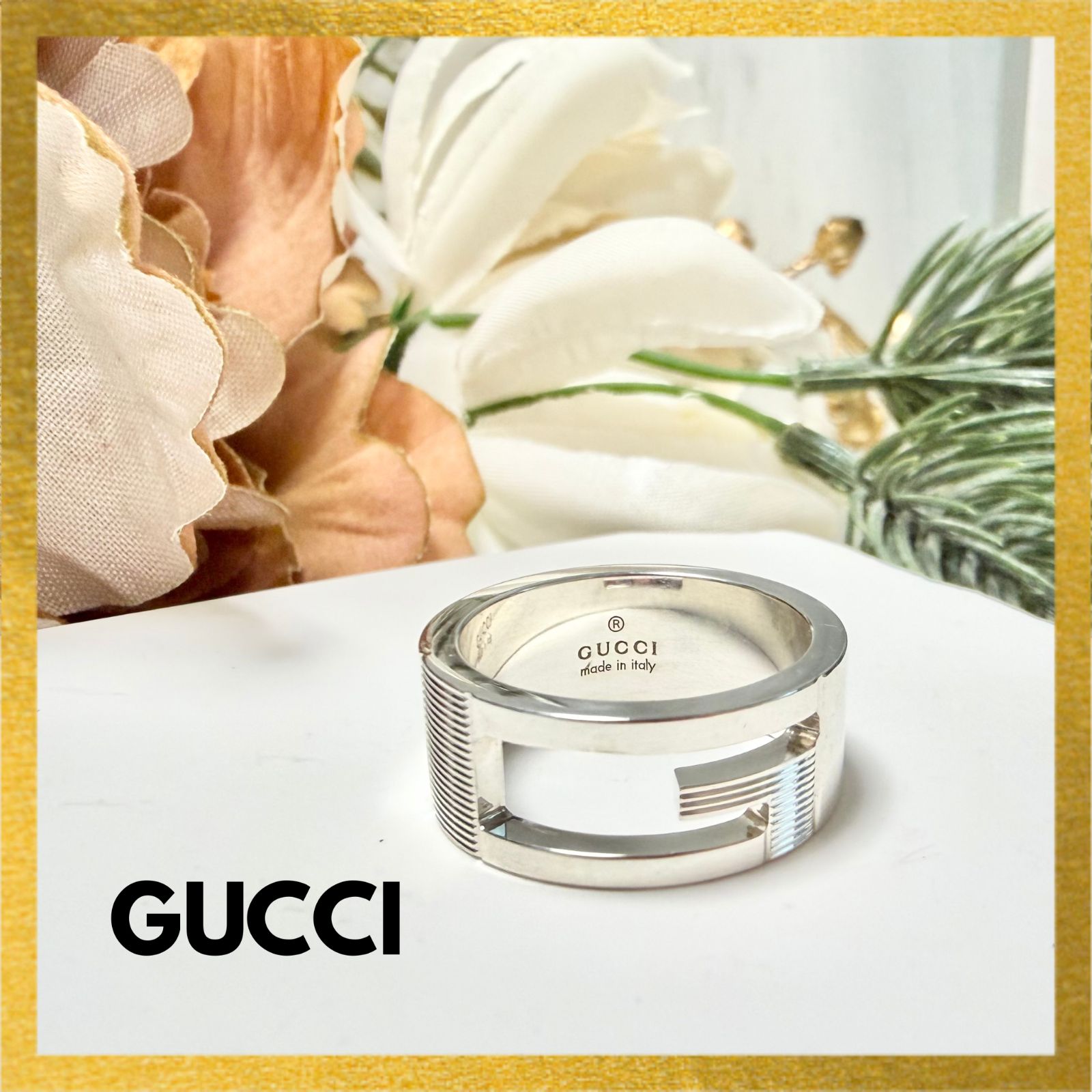 新品仕上 グッチ GUCCI ロゴ プレート リング 指輪 シルバー 925 13号