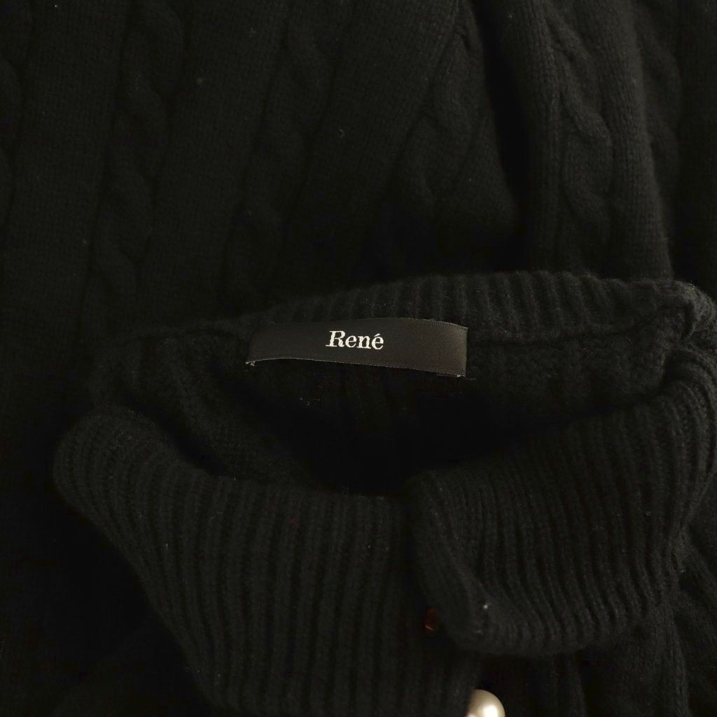 ルネ Rene フェイクパールボタン ケーブルニットワンピース ひざ丈 36