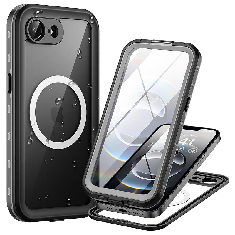 【新品】 Lanhiem iPhone 17e 16e 用 ケース 防水ケース IP68米軍規格 MagSafe対応 マグネット搭載 Face ID認証/耐衝撃/滑り止め/防塵/防雪/水中撮影/QI充電/超軽量/ストラップ付き 付け外し簡単 全面保護のアイ 1