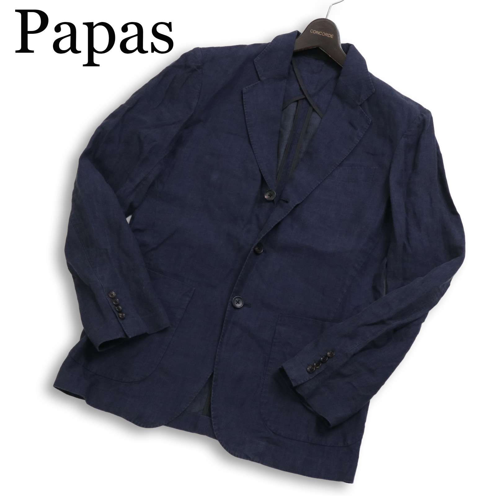 Papas パパス 春夏 麻 リネン100％☆ アンコン テーラード ジャケット
