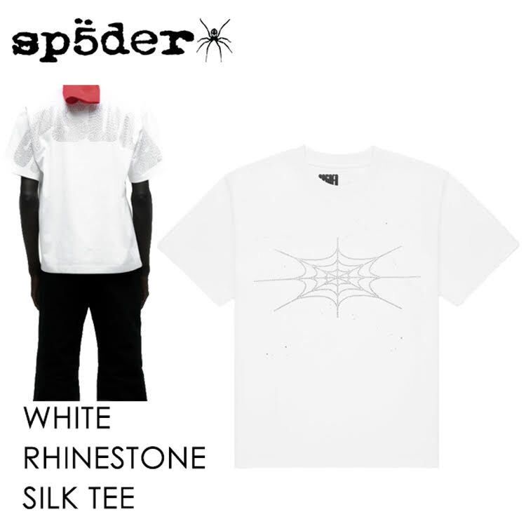 SP5DER ラインストーン クモの巣 Tシャツ ホワイト SP5DER スパイダー 【 RHINESTONE SILK TEE 半袖Tシャツ 】【ホワイト