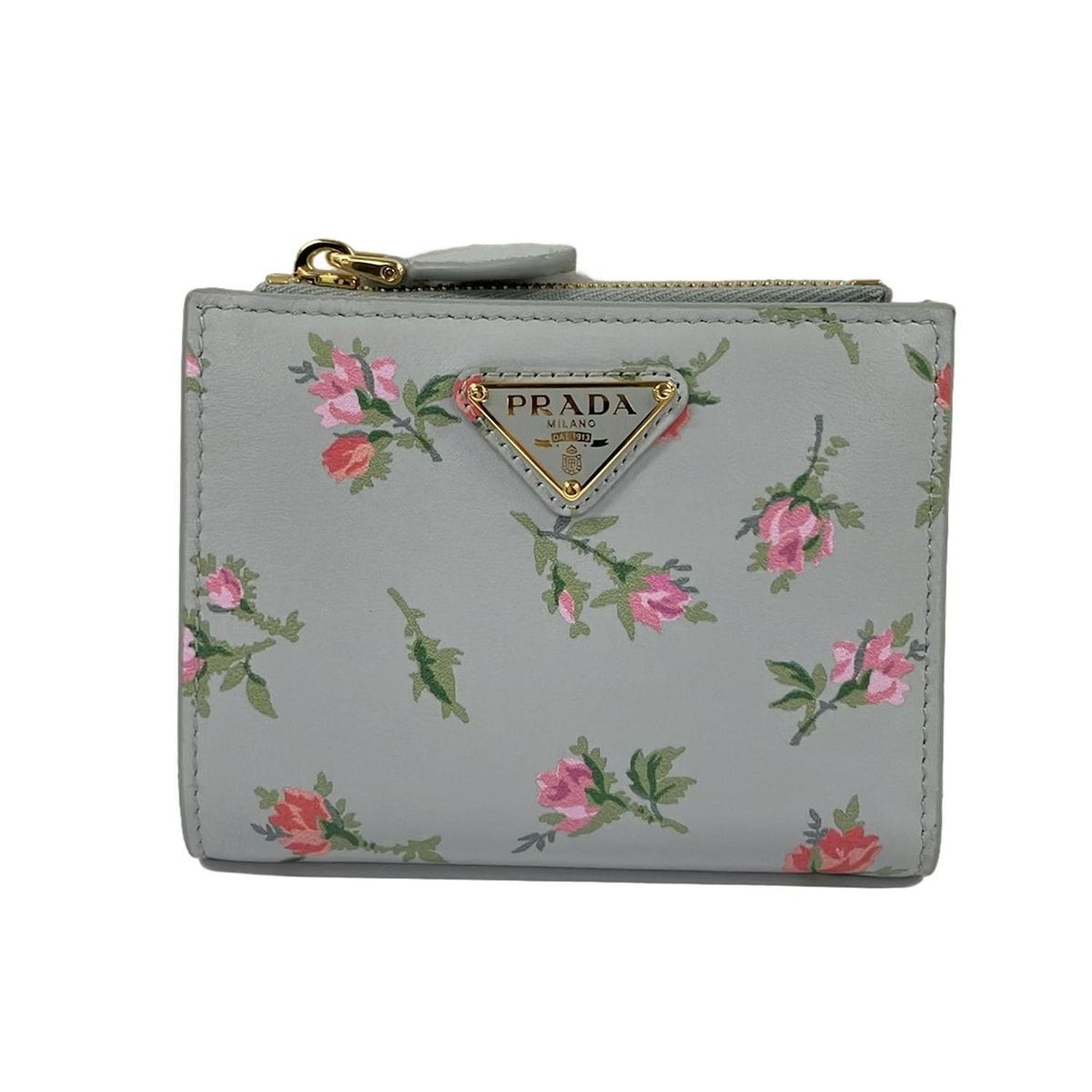 PRADA(プラダ) 2つ折り財布美品 - 1ML050 ライトブルー 花柄 レザー 