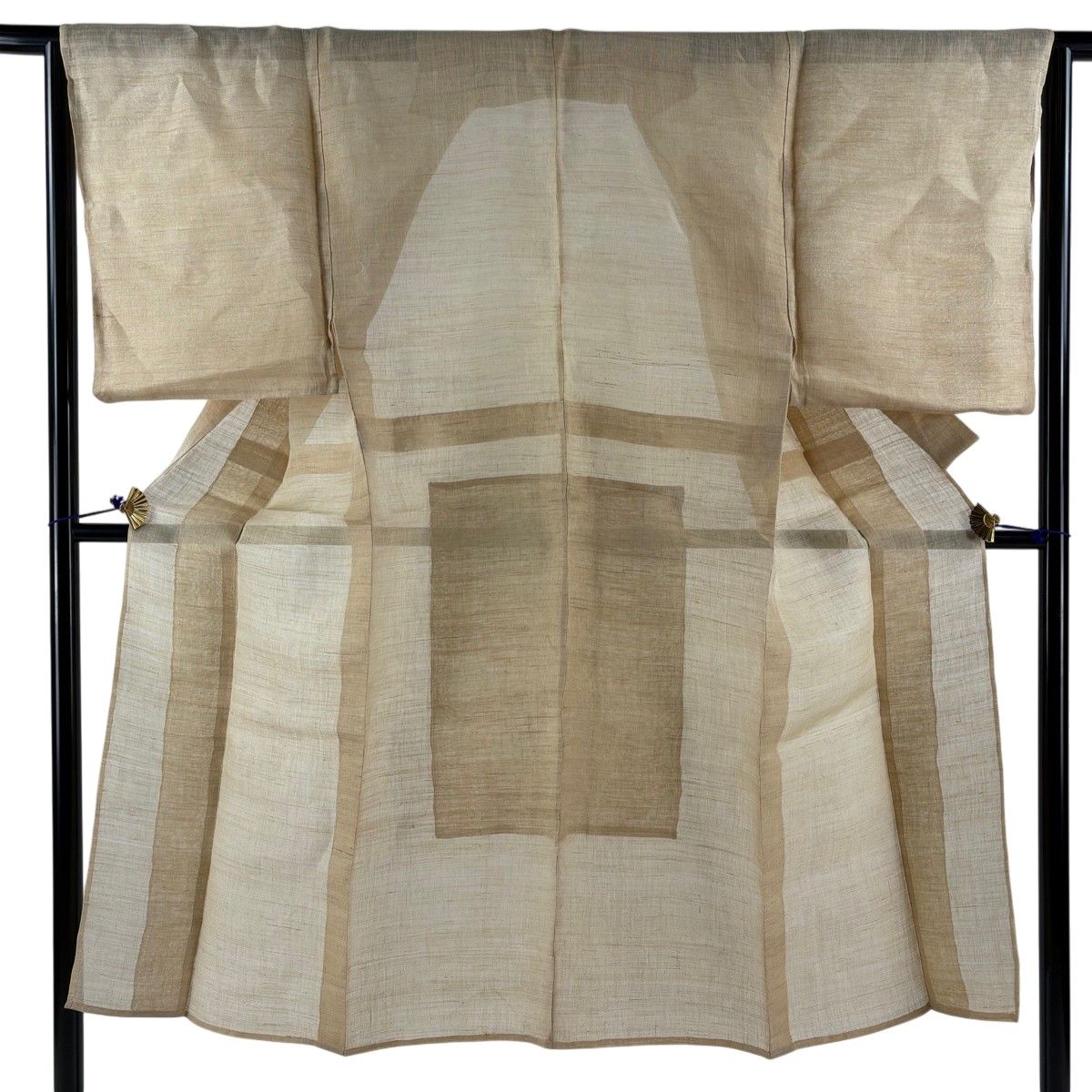 男着物 身丈135cm 裄丈65cm S 薄物 夏紬 ベージュ 麻 逸品 【中古】
