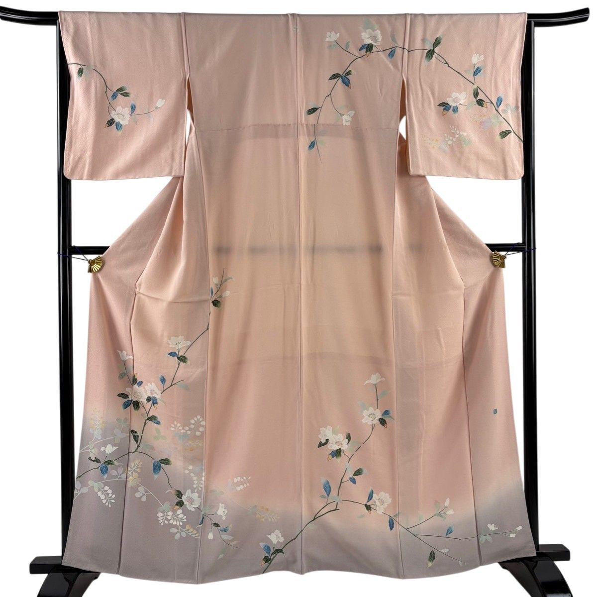 訪問着 身丈162.5cm 裄丈66cm M 袷 草花 梅 刺繍 絞り 黒 正絹