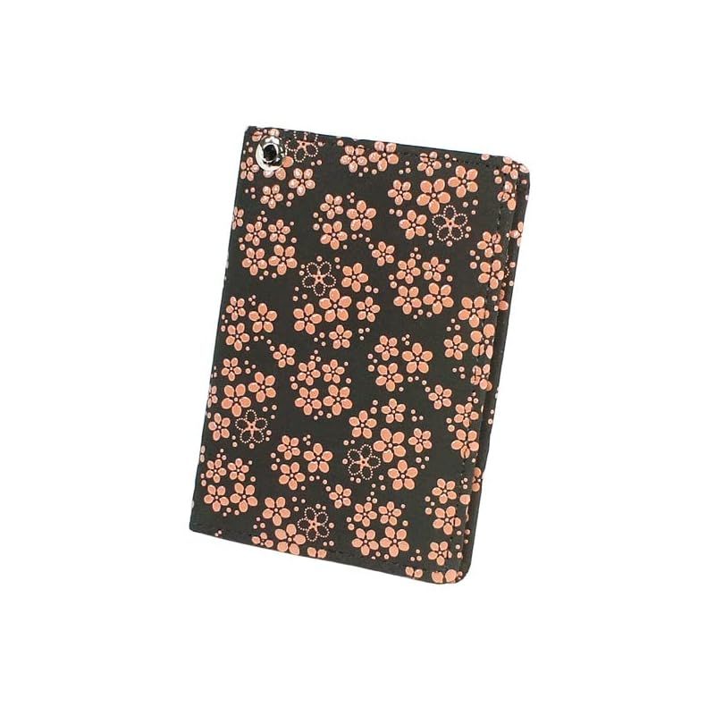 【新品】 [印傳屋] 印伝 パスケース パス入G 薄型 鹿革 黒地×ピンク漆 忘れな草柄 2527-51-181 0