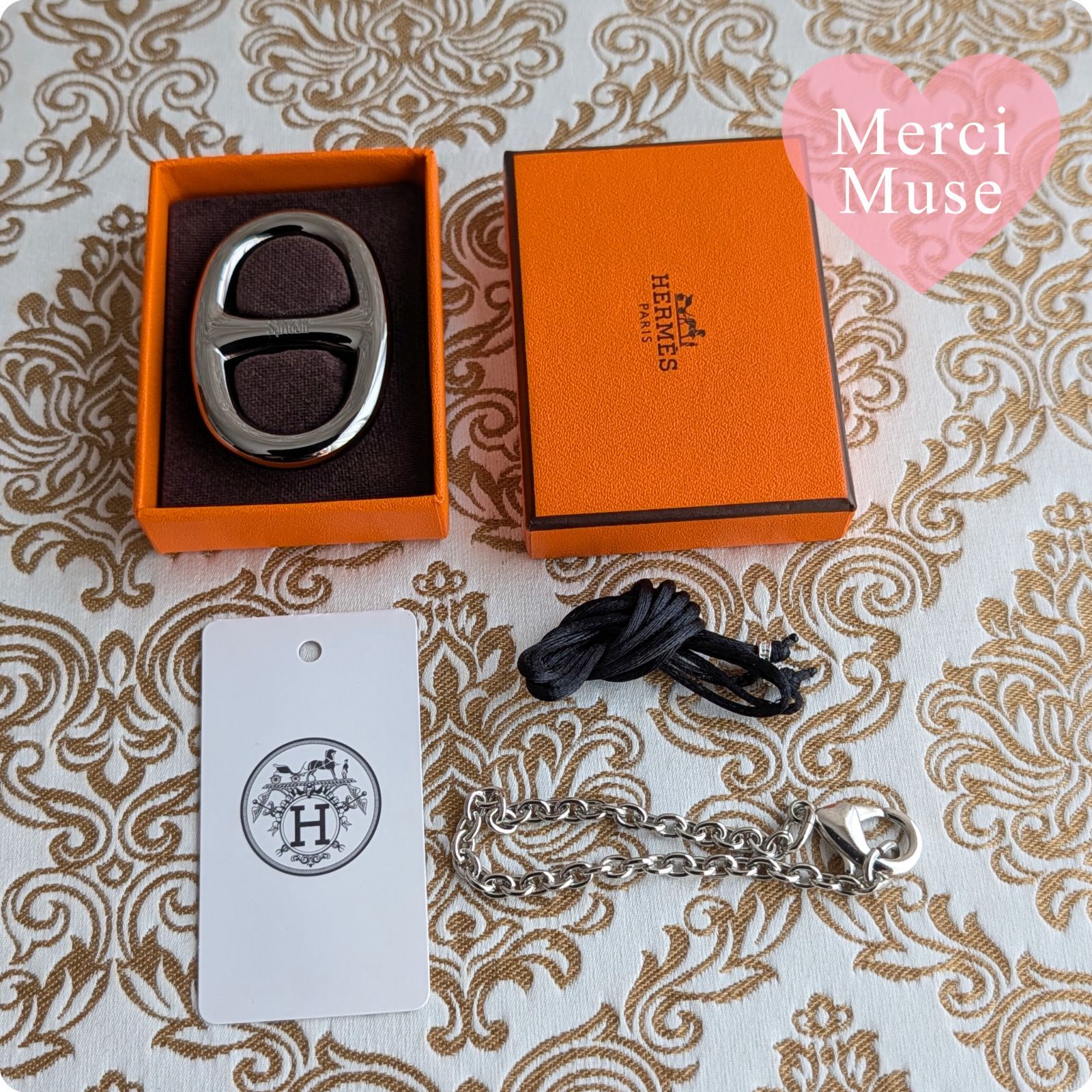 ❤未使用品❤スカーフリング90 シェーヌダンクル ダークシルバー金具