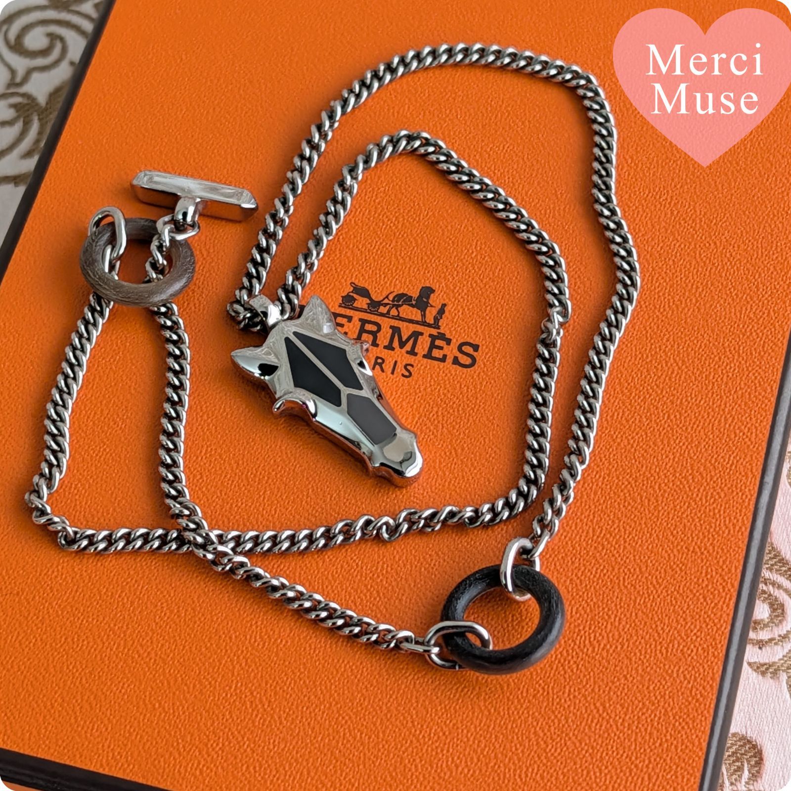 ❤お得なお品❤デストリエネックレス ノワールxシルバー金具 男女兼用 