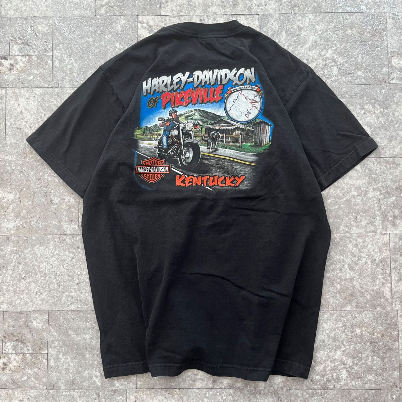 USA製】 バイク Tシャツ XL 黒 ブラック Harley-Davidson ハーレー 