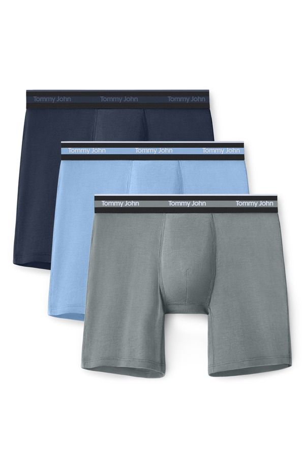 トミージョン メンズ アンダーウェア ボクサーパンツ Tommy John 3Pack Comfort Micro 6Inch Boxer Briefs Dress BluesBlue QuartzDutch Canal ブルー